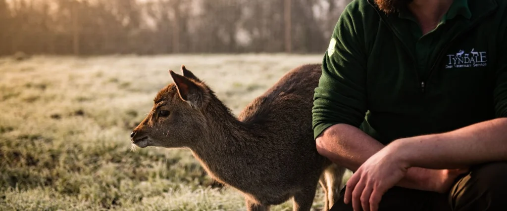 sika deer stood with a tyndale deer vet